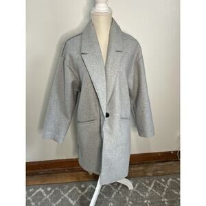 Zara TRF Collection Fleece Cardigan Trench Coat One Button Light Gray Women’s S